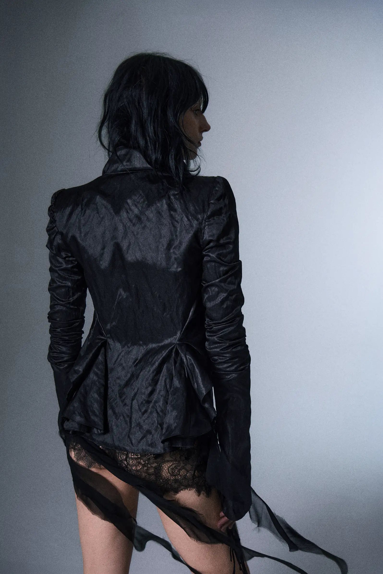 Ruffle Back Satin Jacket