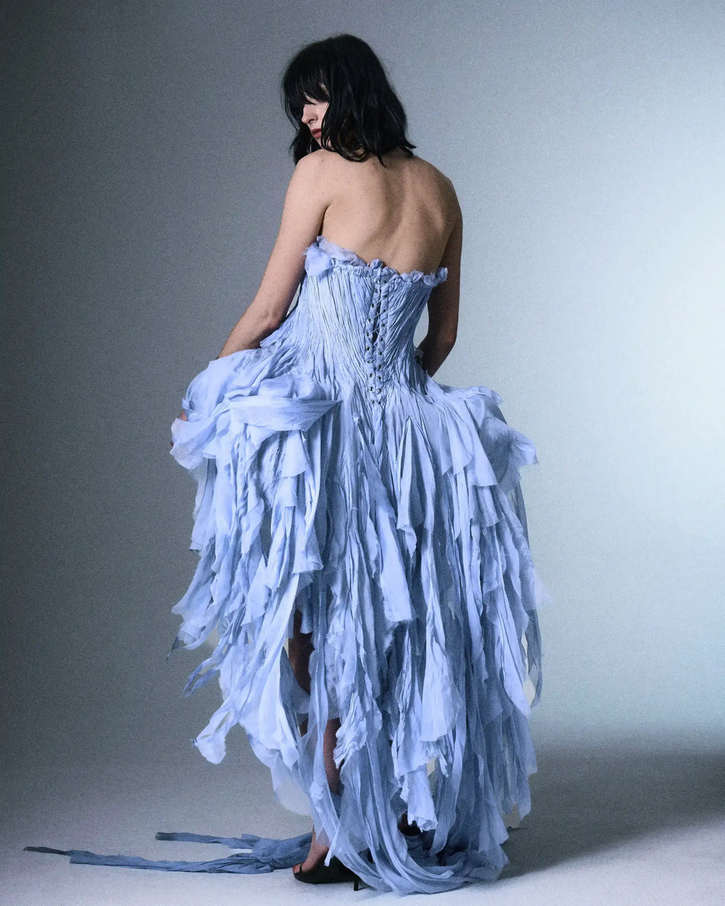 Distressed Pleated Silk Dress